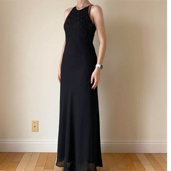 Vintage 90s Chelsea Nites Black Beaded Evening Gown - Picture 6 of 9